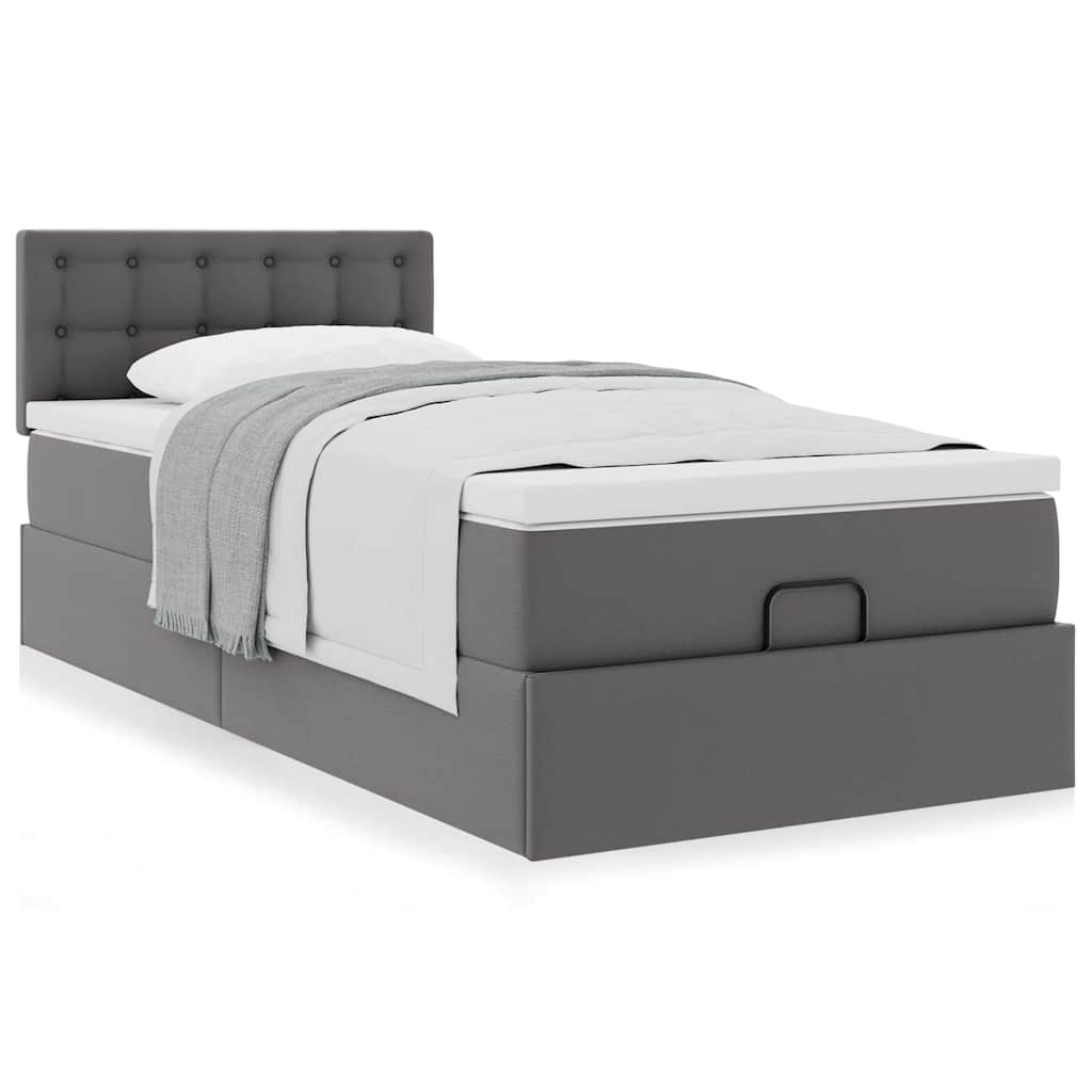 Ottomaanse bed met matras 90x200cm kunstleer grijs – afbeelding 4