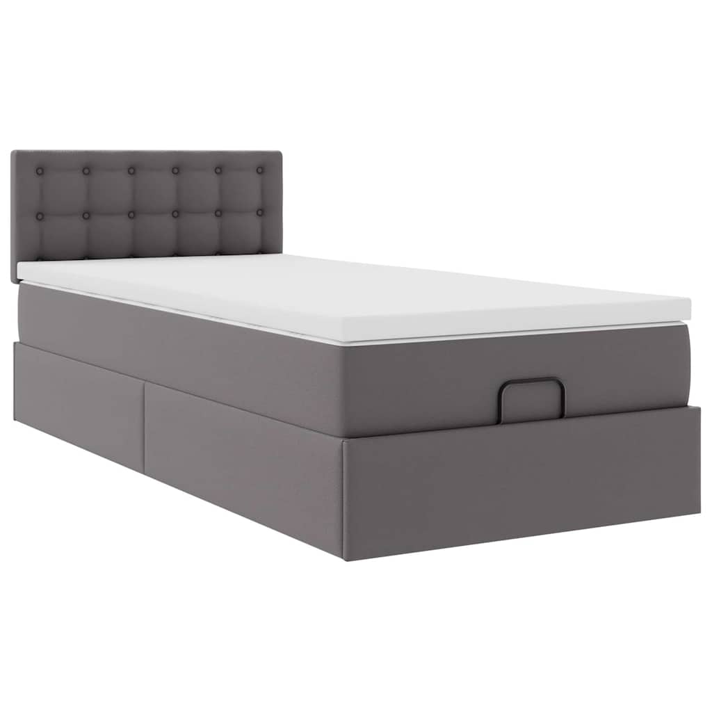 Ottomaanse bed met matras 90x200cm kunstleer grijs – afbeelding 6