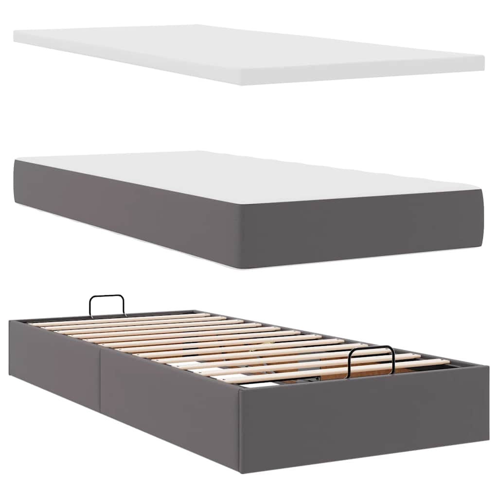 Ottomaanse bed met matras 90x200cm kunstleer grijs – afbeelding 8