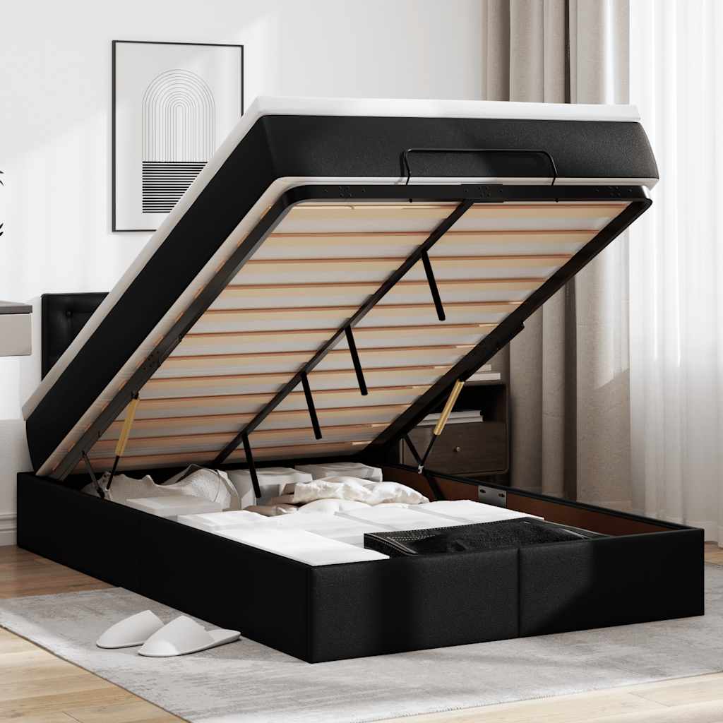 Ottoman bed met matras 120x190 cm kunstleer zwart – afbeelding 1