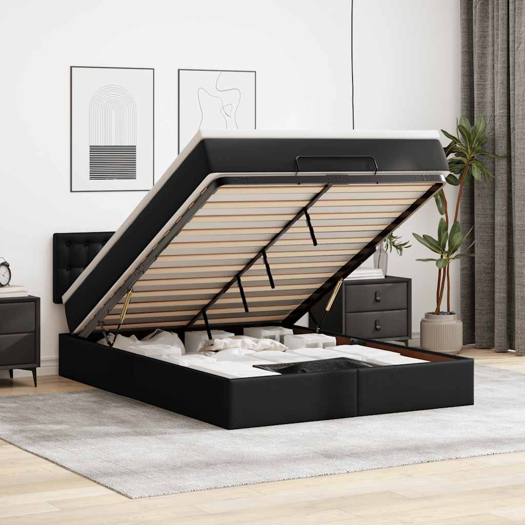 Ottoman bed met matras 140x190cm kunstleer zwart – afbeelding 1