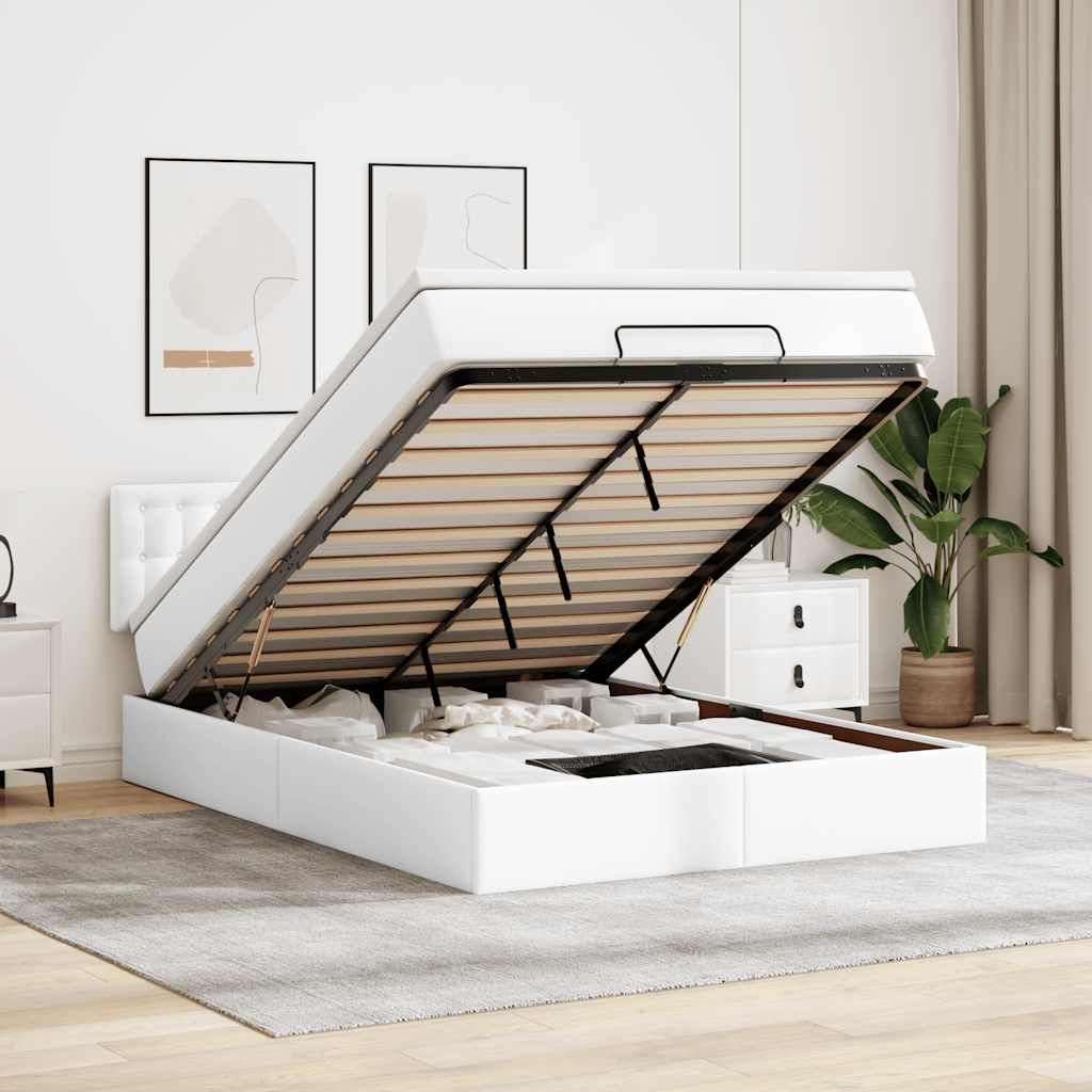 Ottoman bed met matras 140x200cm kunstleer wit – afbeelding 1