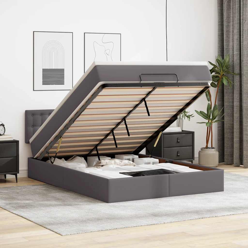 Ottoman bed met matras 140x200cm kunstleer grijs – afbeelding 1