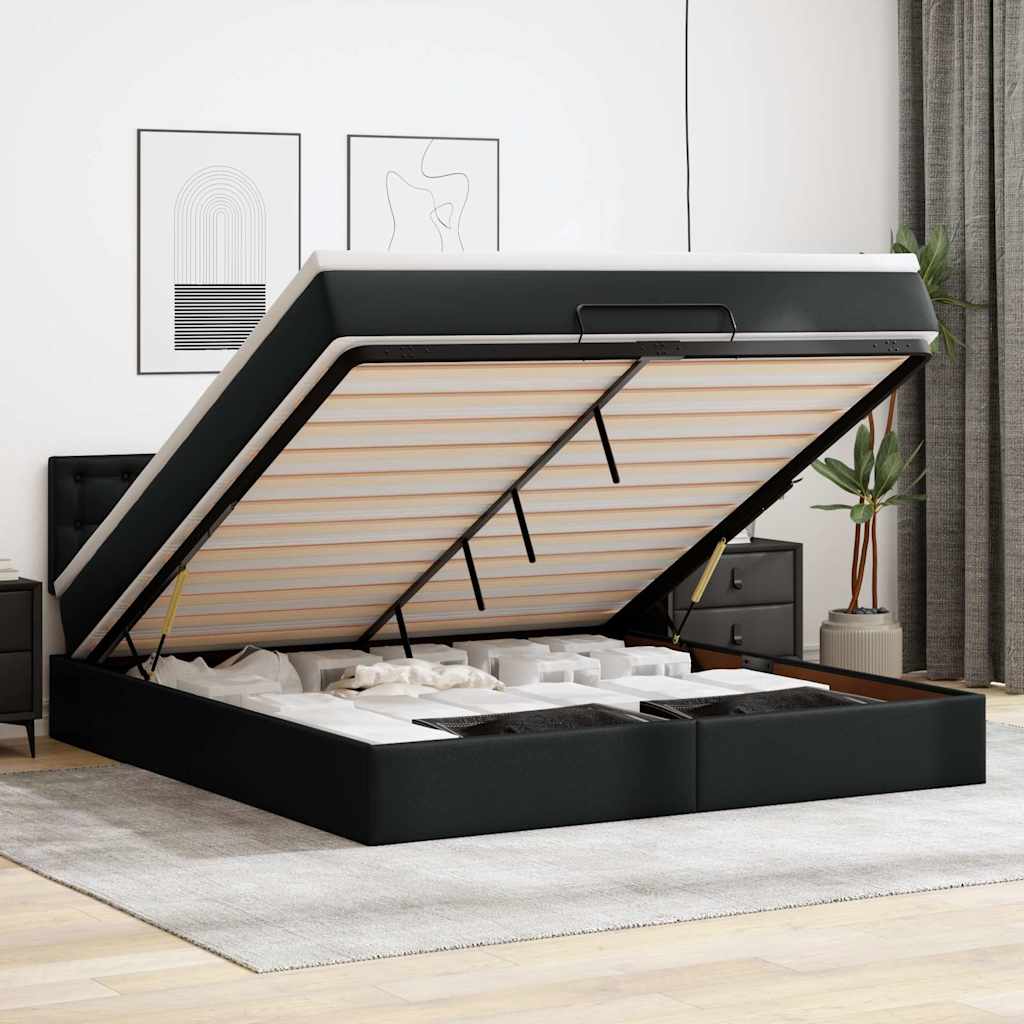 Ottoman bed met matras 180x200cm kunstleer zwart – afbeelding 1