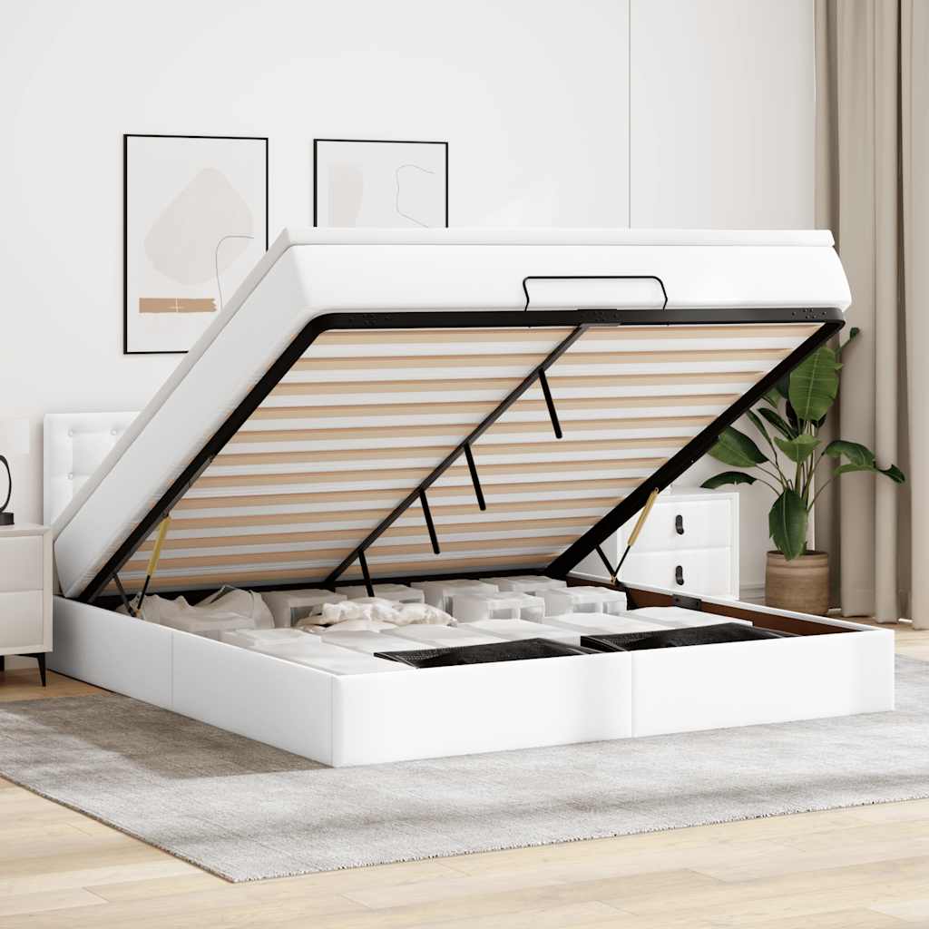 Ottoman bed met matras 180x200cm kunstleer wit – afbeelding 1