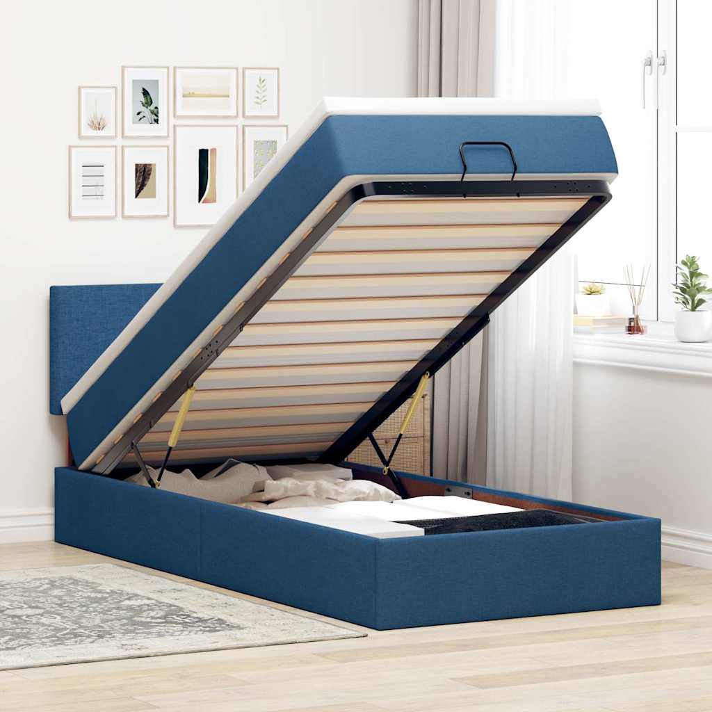 Ottoman bed met matras 80x200cm stof blauw – afbeelding 1
