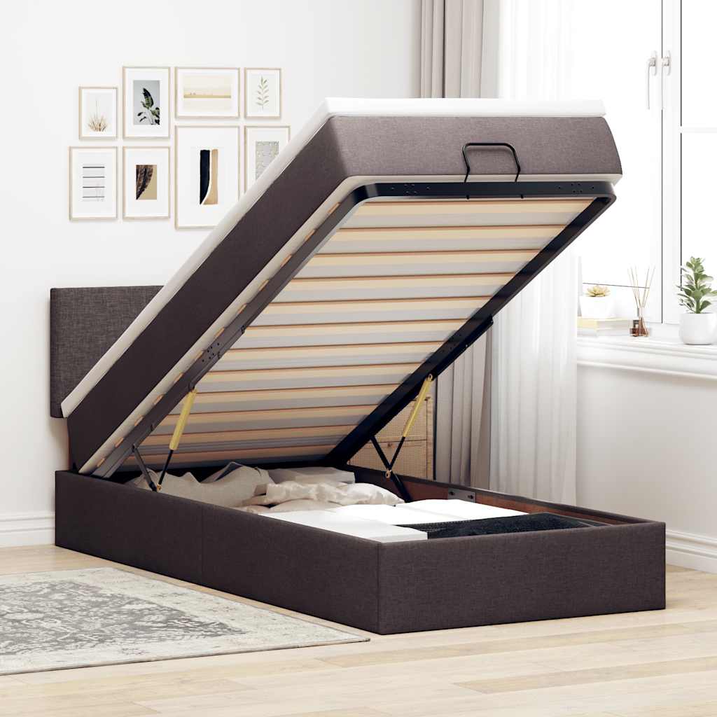 Ottoman bed met matras 90x190cm stof donkerbruin – afbeelding 1