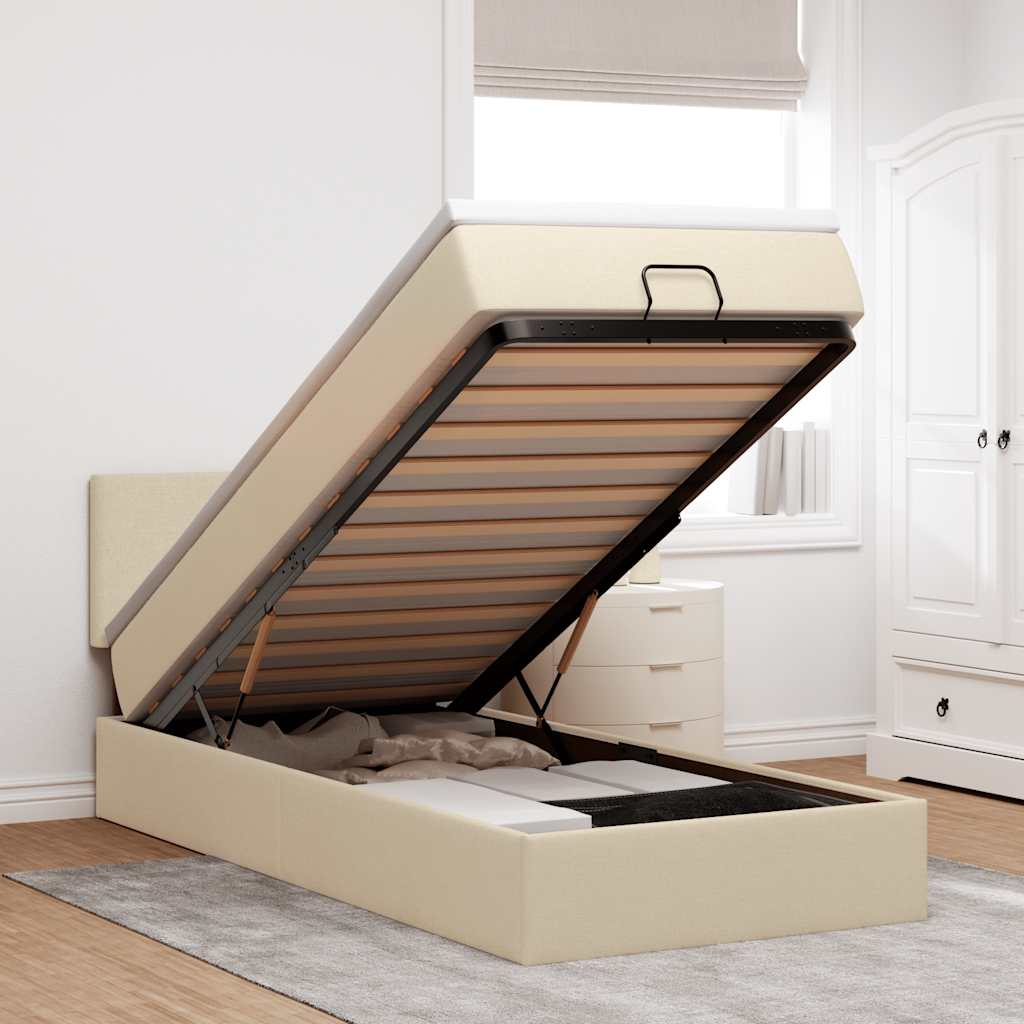 Ottoman bed met matras 90x190cm stof crèmekleurig – afbeelding 1