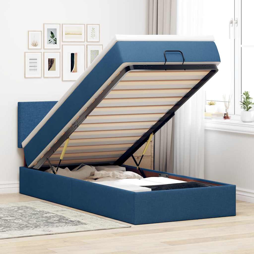 Ottoman bed met matras 90x190cm stof blauw – afbeelding 1