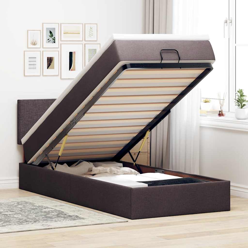 Bed met matras 90x200 cm stof donkerbruin – afbeelding 1