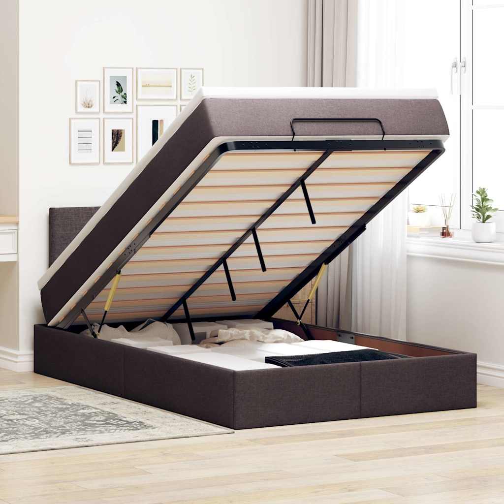 Ottoman bed met matras 120x190 cm stof donkerbruin – afbeelding 1