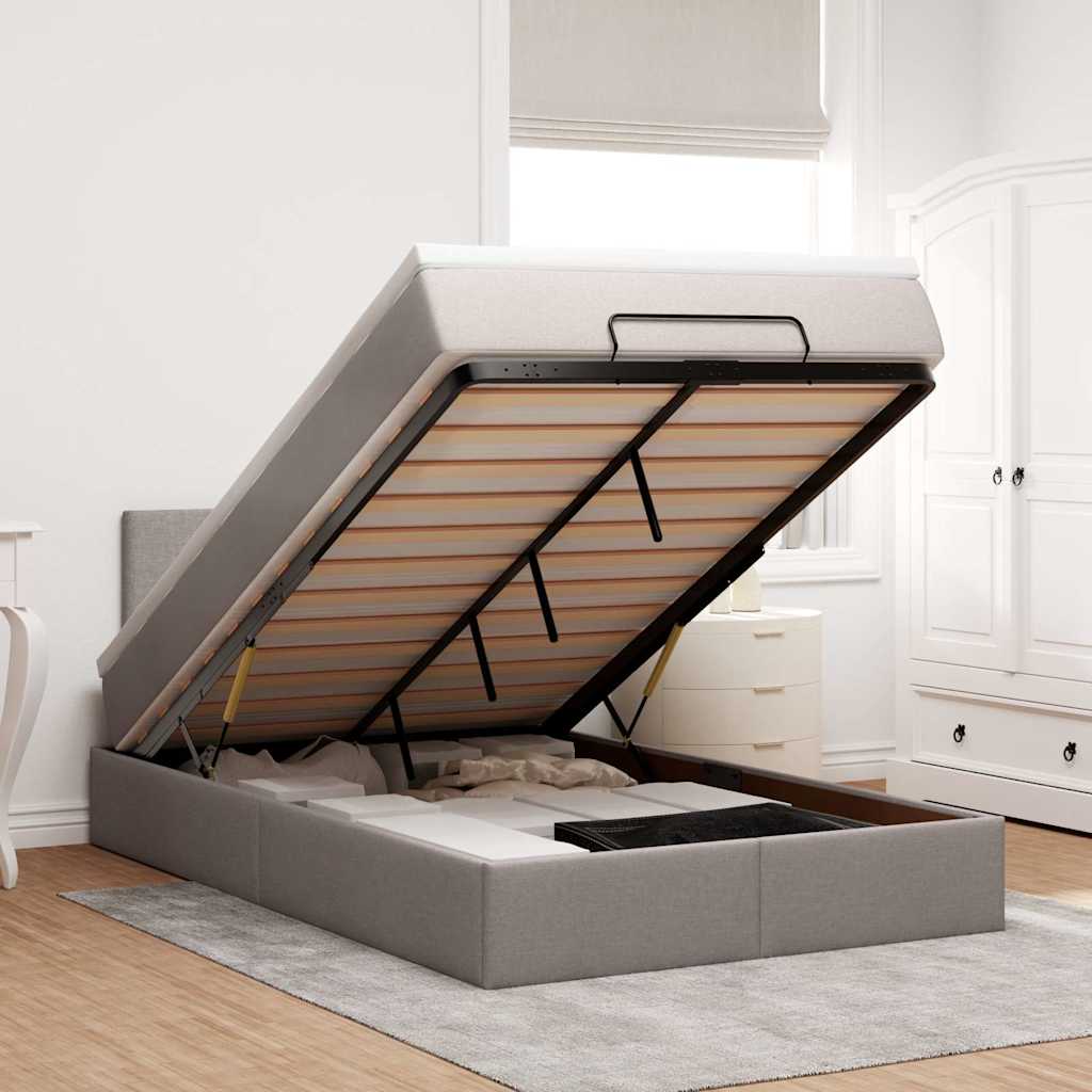 Ottoman bed met matras 120x200cm stof taupe – afbeelding 1