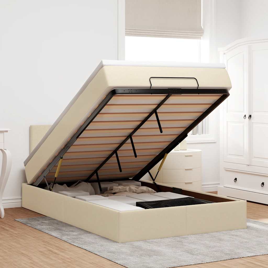 Ottoman bed met matras 120x200cm stof crèmekleurig – afbeelding 1