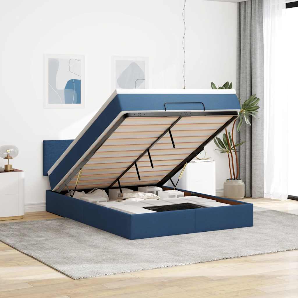 Bed met matras 140x190 cm stof blauw – afbeelding 1