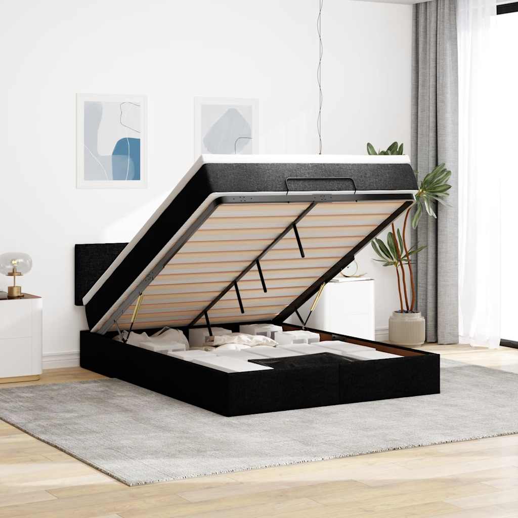 Bed met matras 140x200 cm stof zwart – afbeelding 1