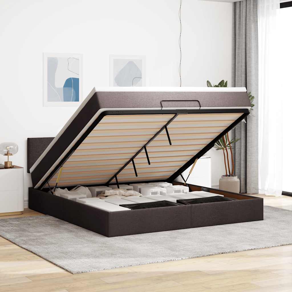 Ottoman bed met matras 160x200cm stof donkerbruin – afbeelding 1