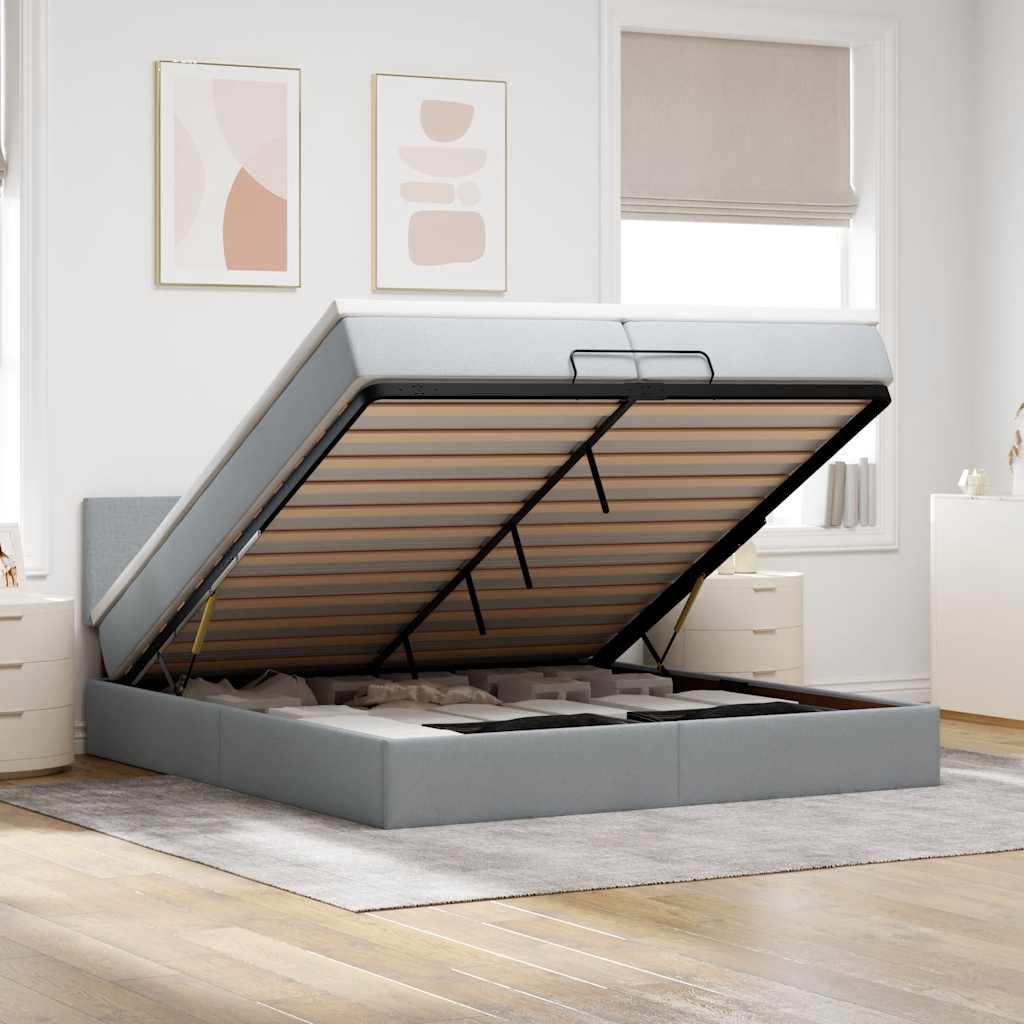 Ottoman bed met matras 200x200 cm stof lichtgrijs – afbeelding 1