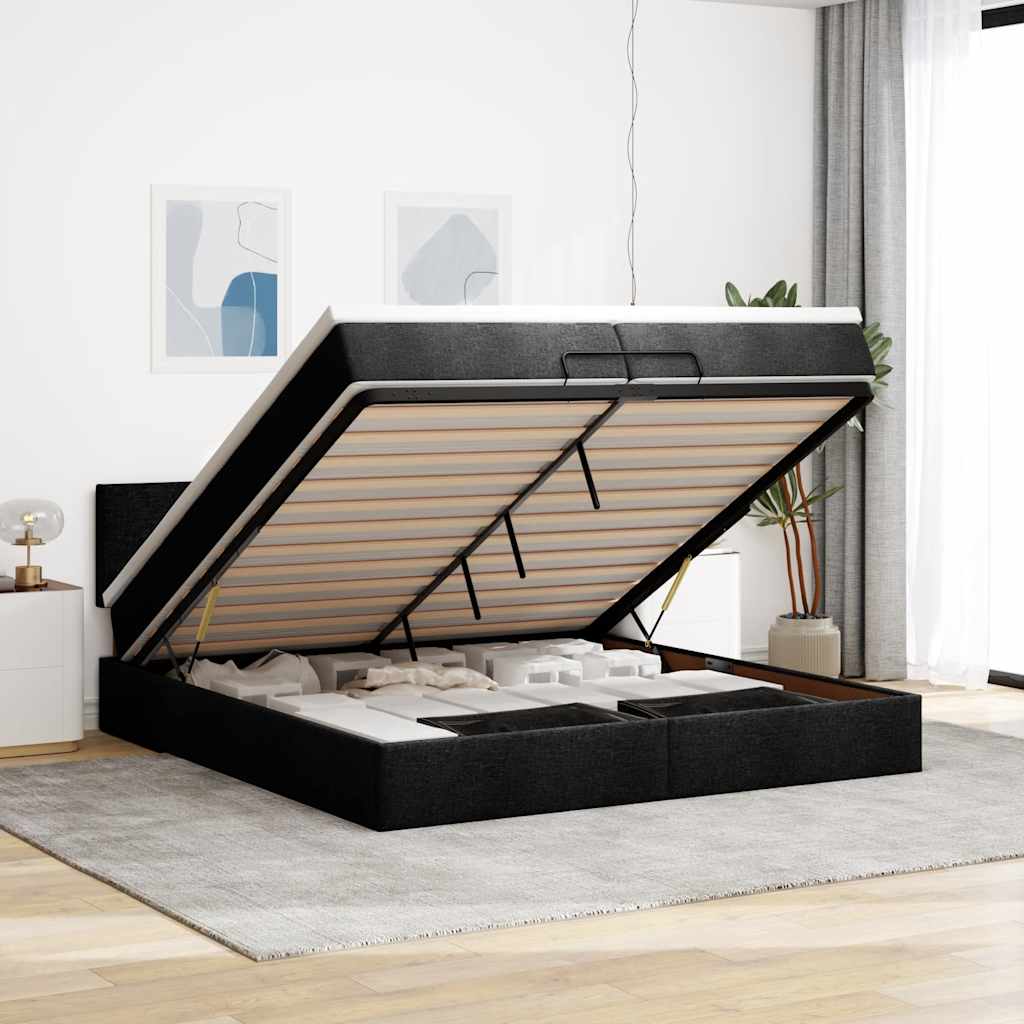 Ottoman bed met matras 200x200 cm stof zwart – afbeelding 1