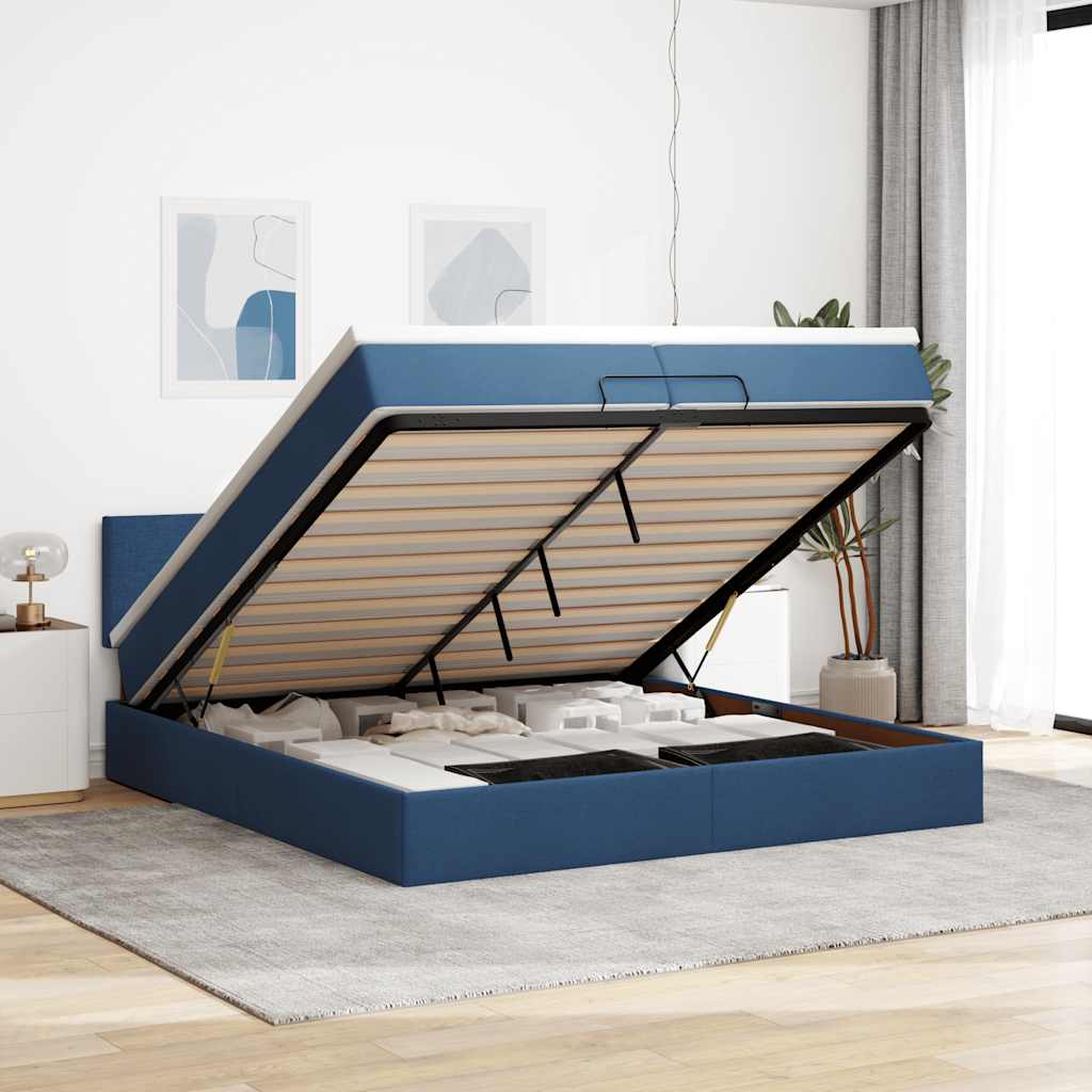 Ottoman bed met matras 200x200 cm stof blauw – afbeelding 1