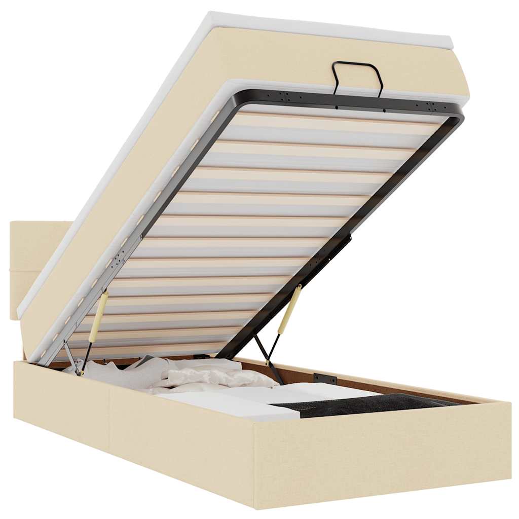 Ottoman bed met matras 80x200cm stof crèmekleurig – afbeelding 2