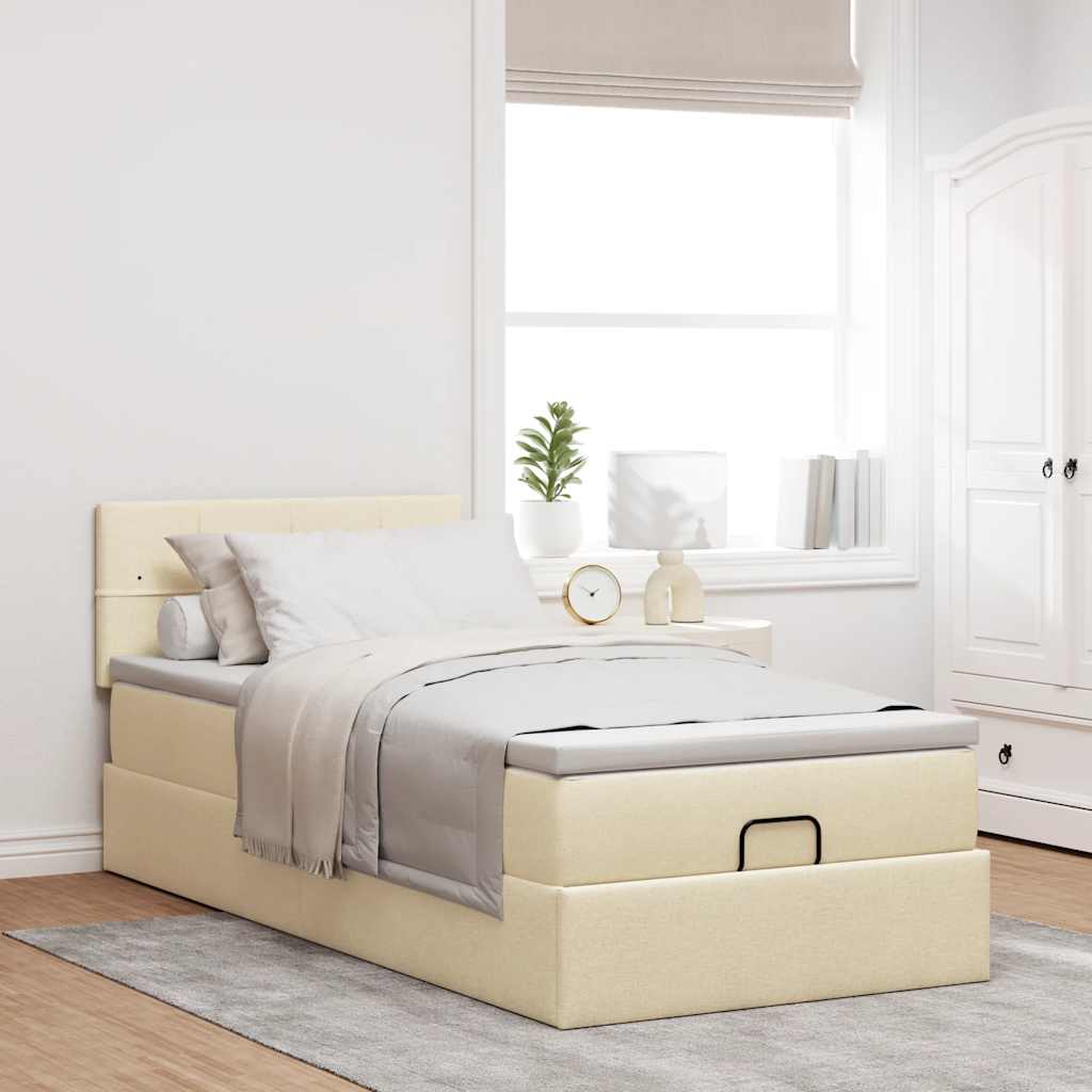 Ottoman bed met matras 80x200cm stof crèmekleurig – afbeelding 3