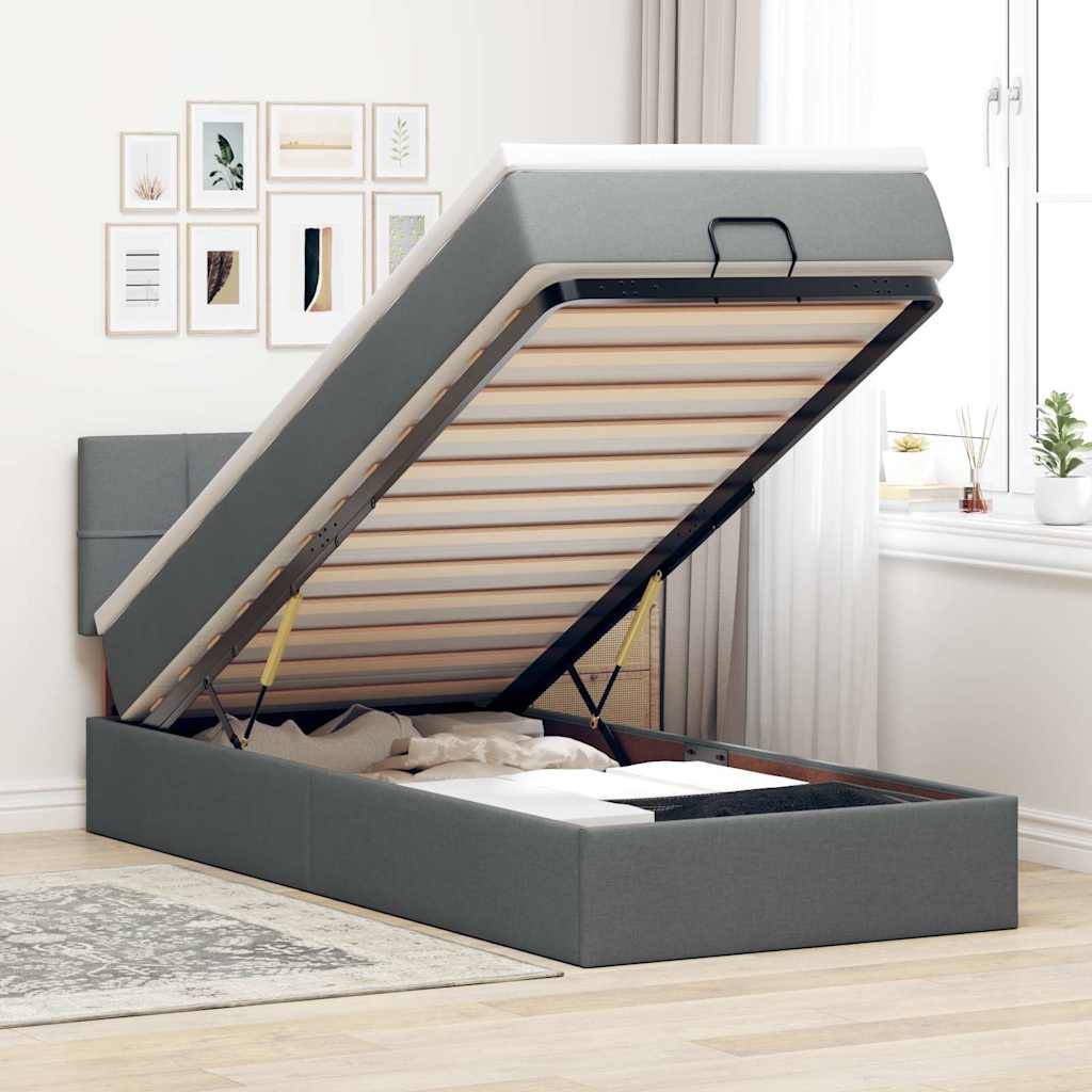 Ottoman bed met matras 90x190cm stof donkergrijs – afbeelding 1