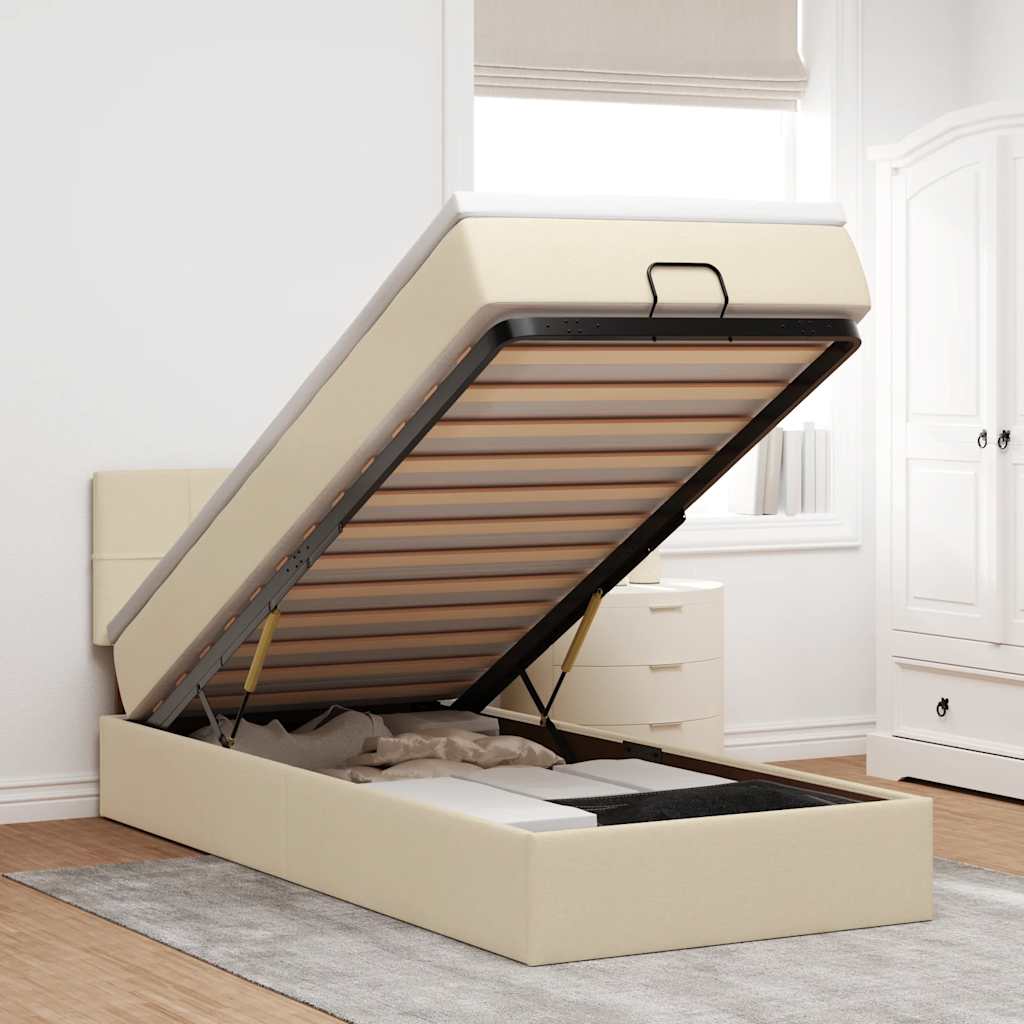 Bed met matras 90x200 cm stof crèmekleurig – afbeelding 1