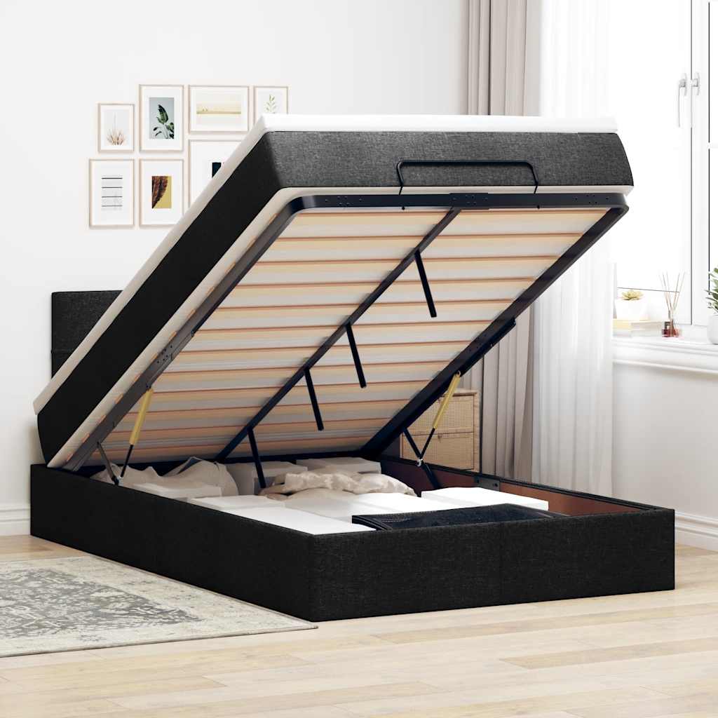 Bed met matras 120x190 cm stof zwart – afbeelding 1