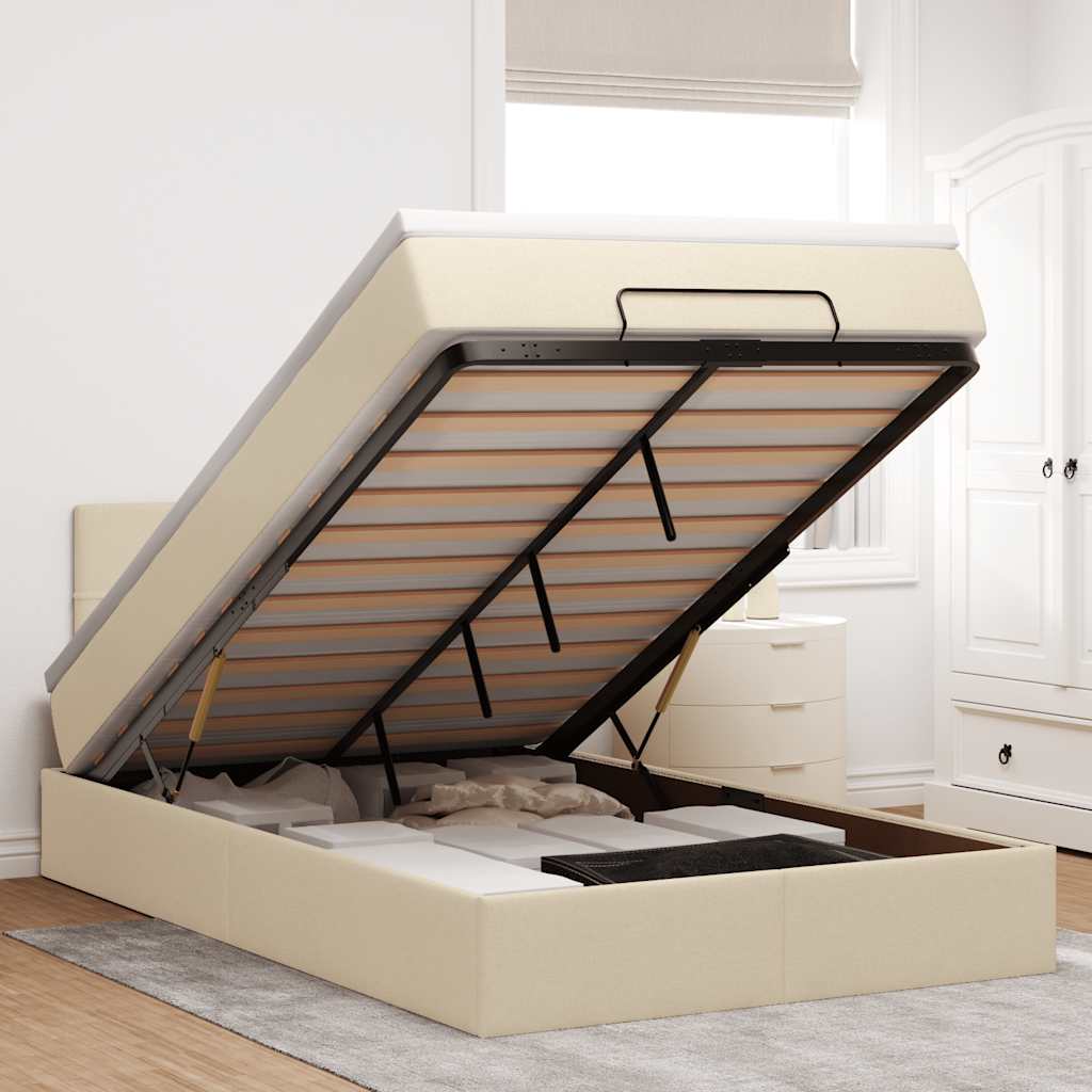 Ottoman bed met matras 120x200cm stof crèmekleurig – afbeelding 1