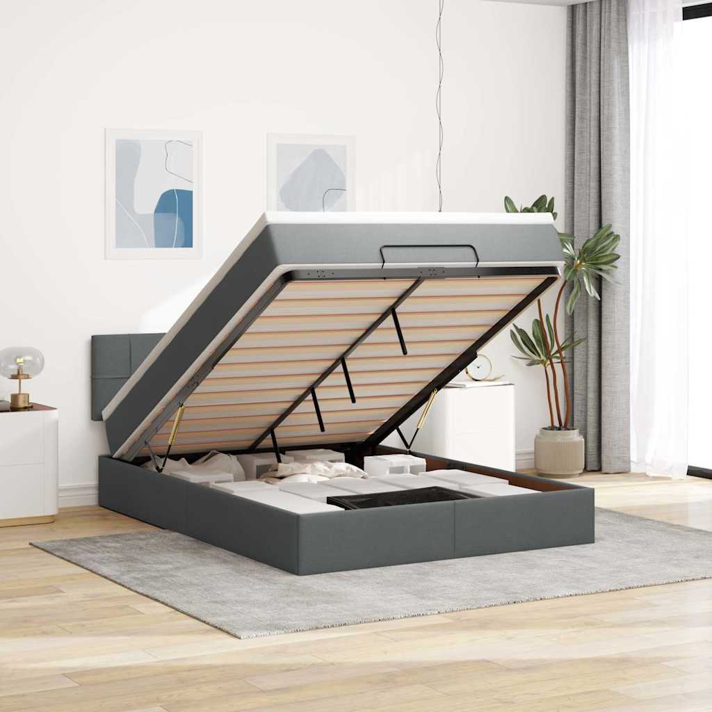 Bed met matras 140x200 cm stof donkergrijs – afbeelding 1