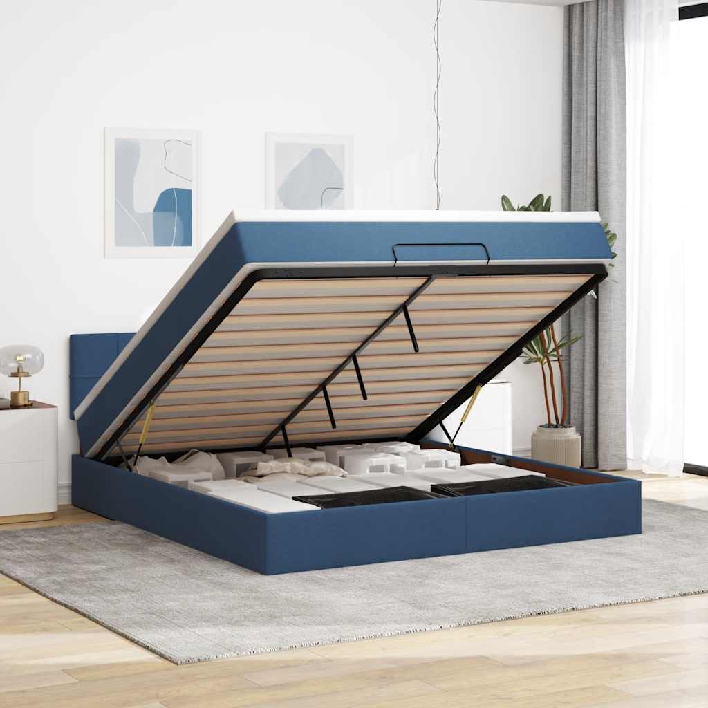 Ottoman bed met matras 160x200cm stof blauw – afbeelding 1