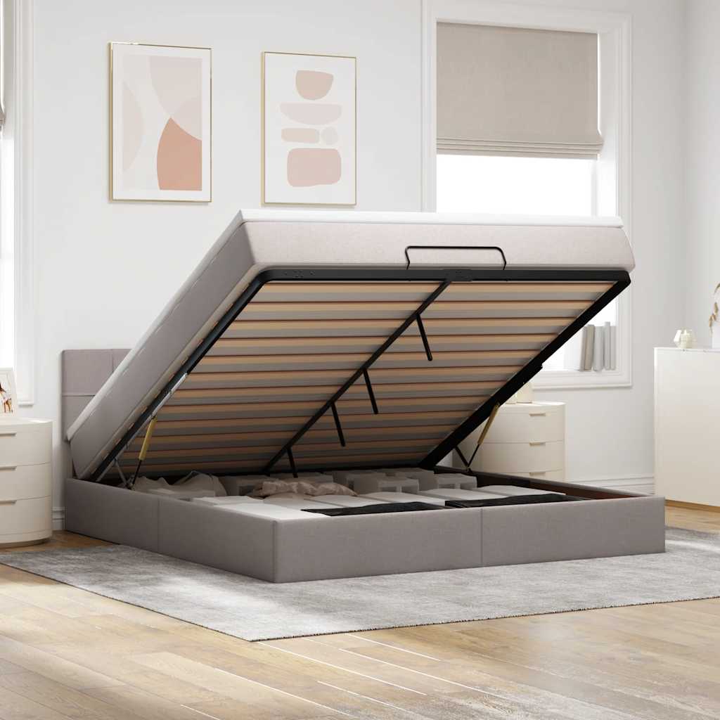 Ottoman bed met matras 180x200cm stof taupe – afbeelding 1