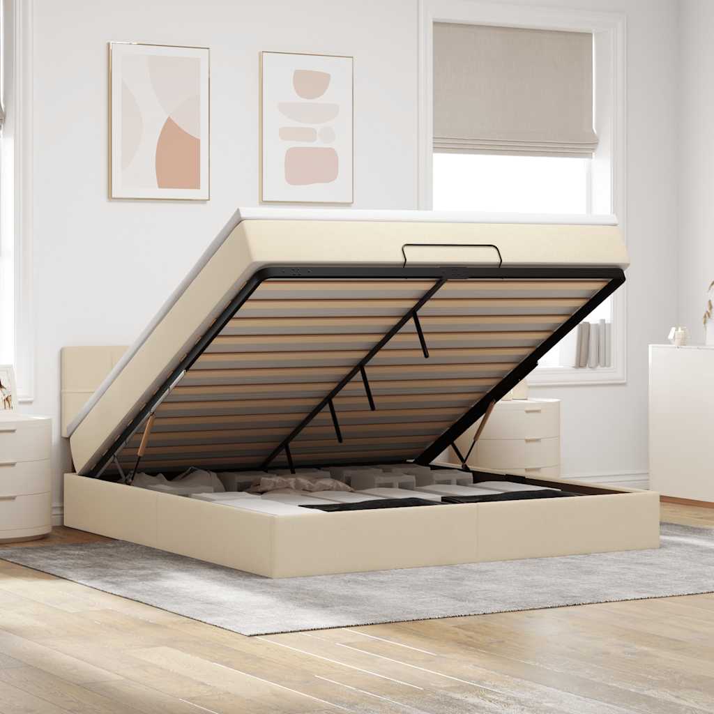 Ottoman bed met matras 180x200cm stof crèmekleurig – afbeelding 1