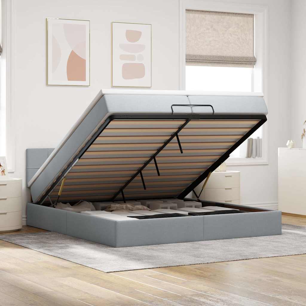 Ottoman bed met matras 200x200 cm stof lichtgrijs – afbeelding 1