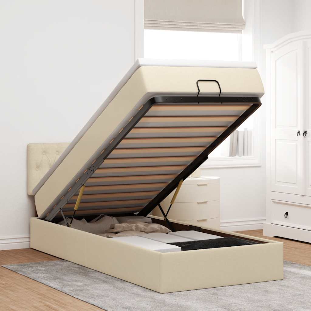 Ottoman bed met matras 80x200cm stof crèmekleurig – afbeelding 1