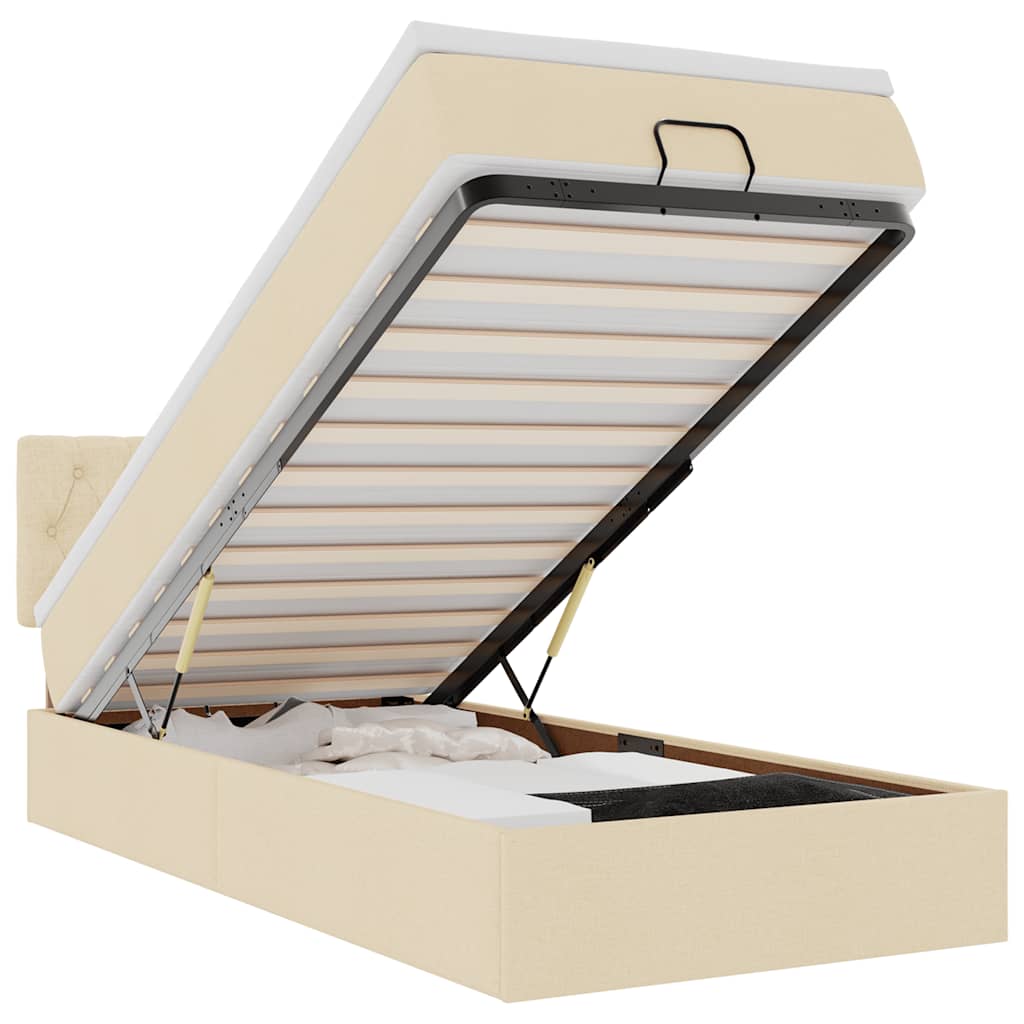 Ottoman bed met matras 80x200cm stof crèmekleurig – afbeelding 2