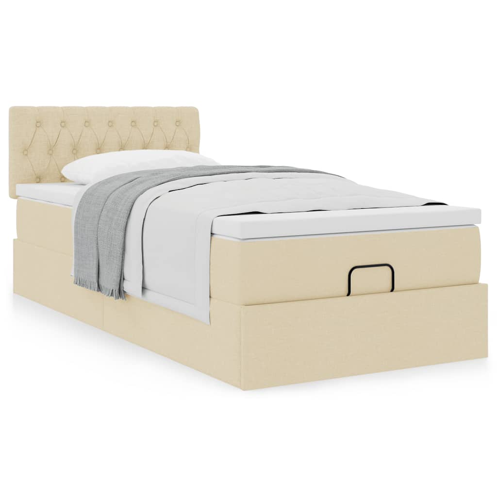 Ottoman bed met matras 80x200cm stof crèmekleurig – afbeelding 4