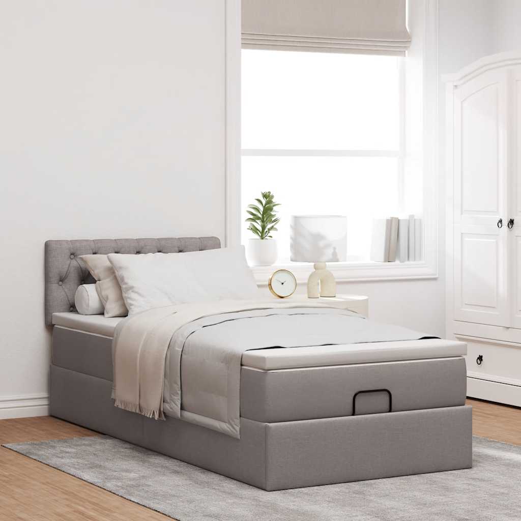 Bed met matras 90x200 cm stof taupe – afbeelding 1