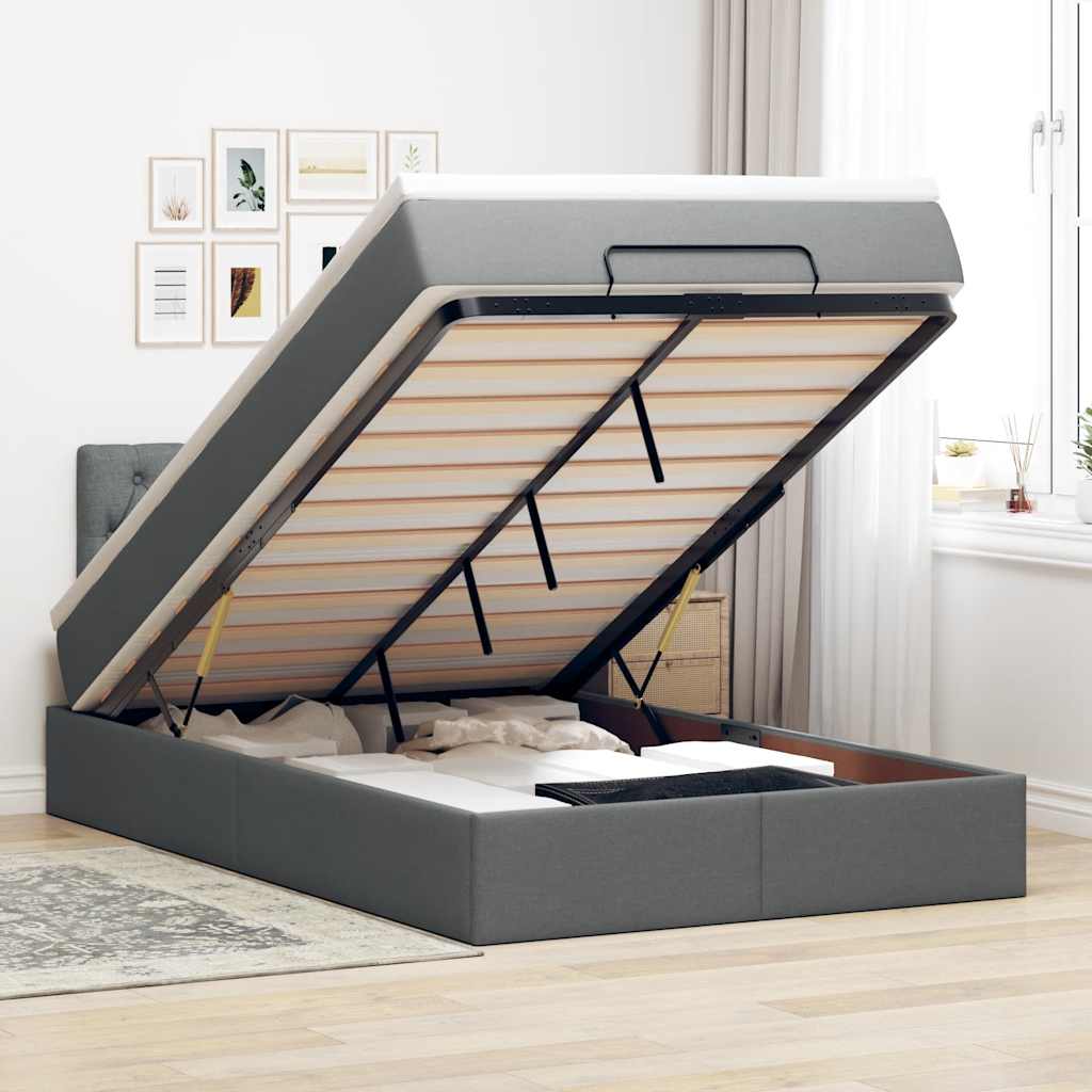 Bed met matras 120x190 cm stof donkergrijs – afbeelding 1