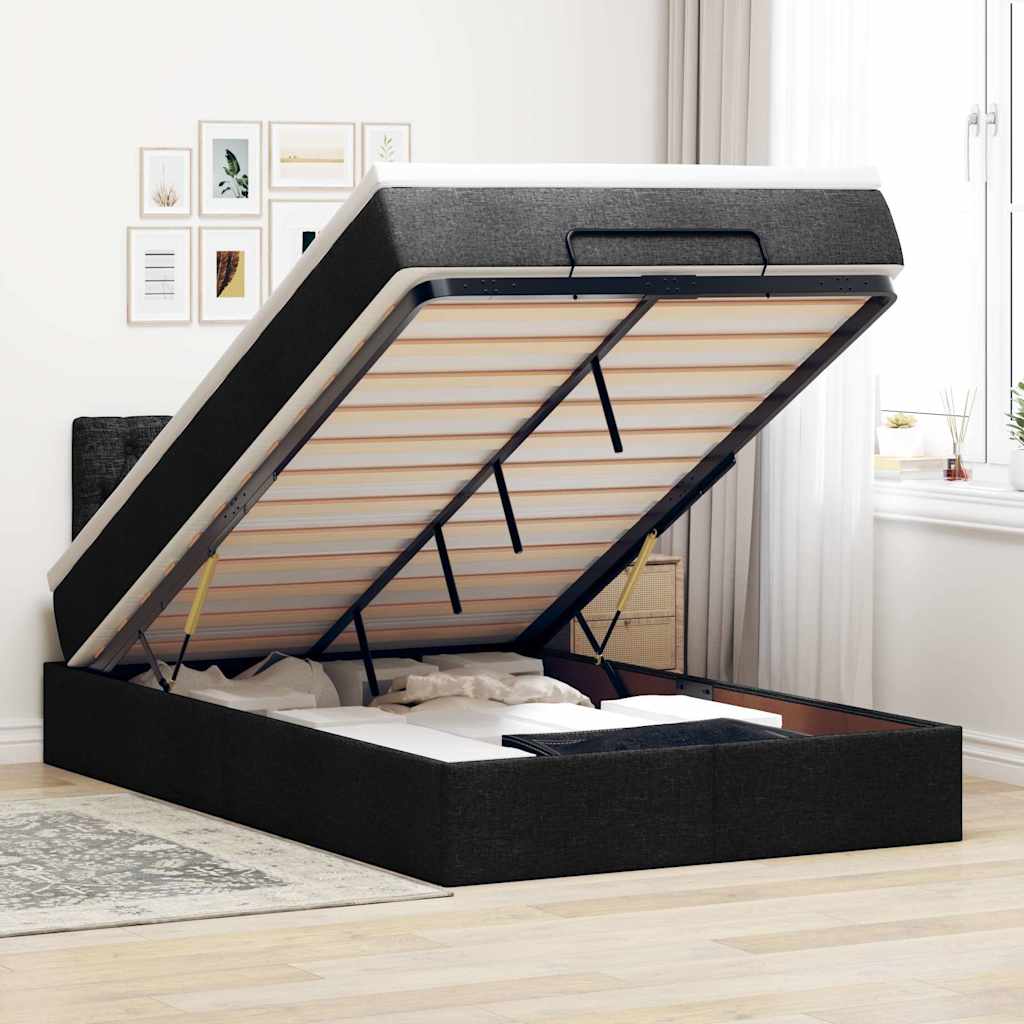 Bed met matras 120x190 cm stof zwart – afbeelding 1