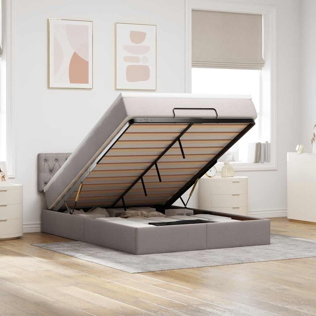 Bed met matras 140x190 cm stof taupe – afbeelding 1