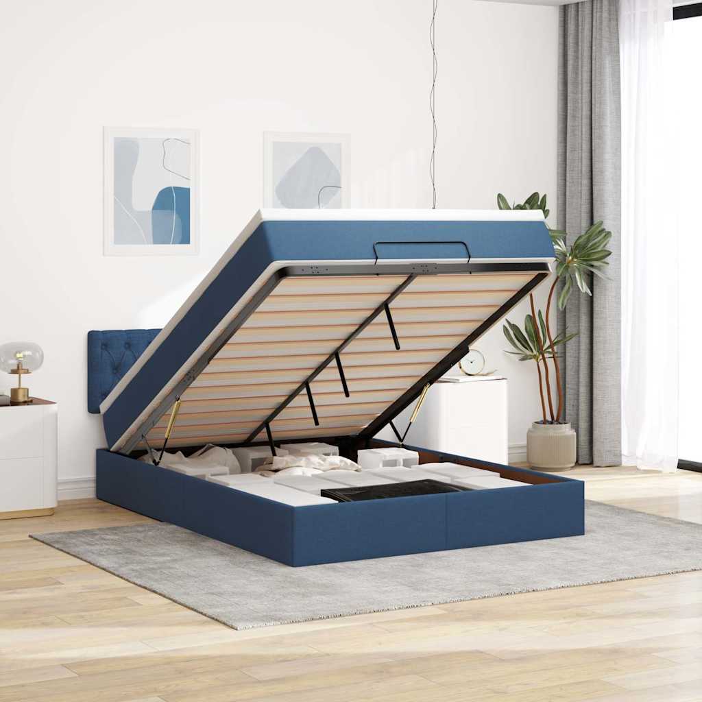 Ottoman bed met matras 140x200cm stof blauw – afbeelding 1