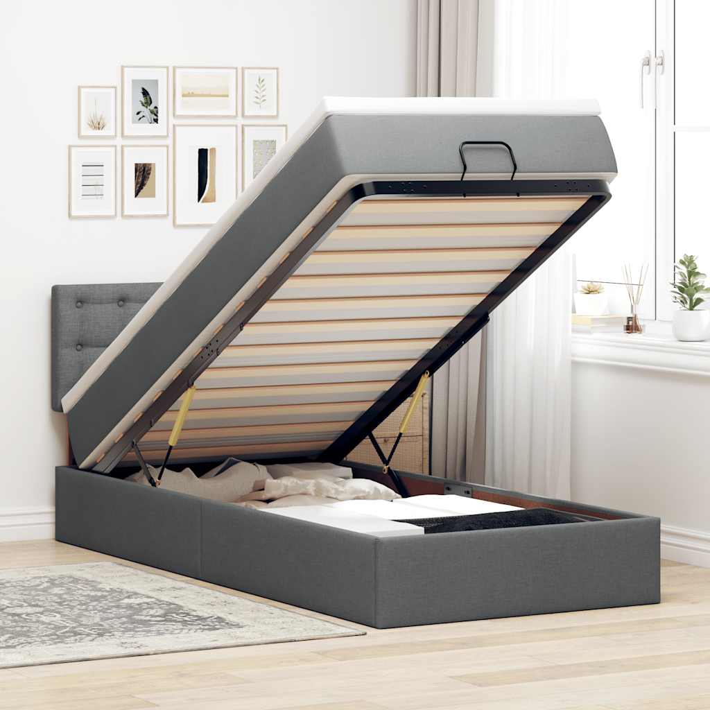 Ottoman bed met matras 80x200cm stof donkergrijs – afbeelding 1