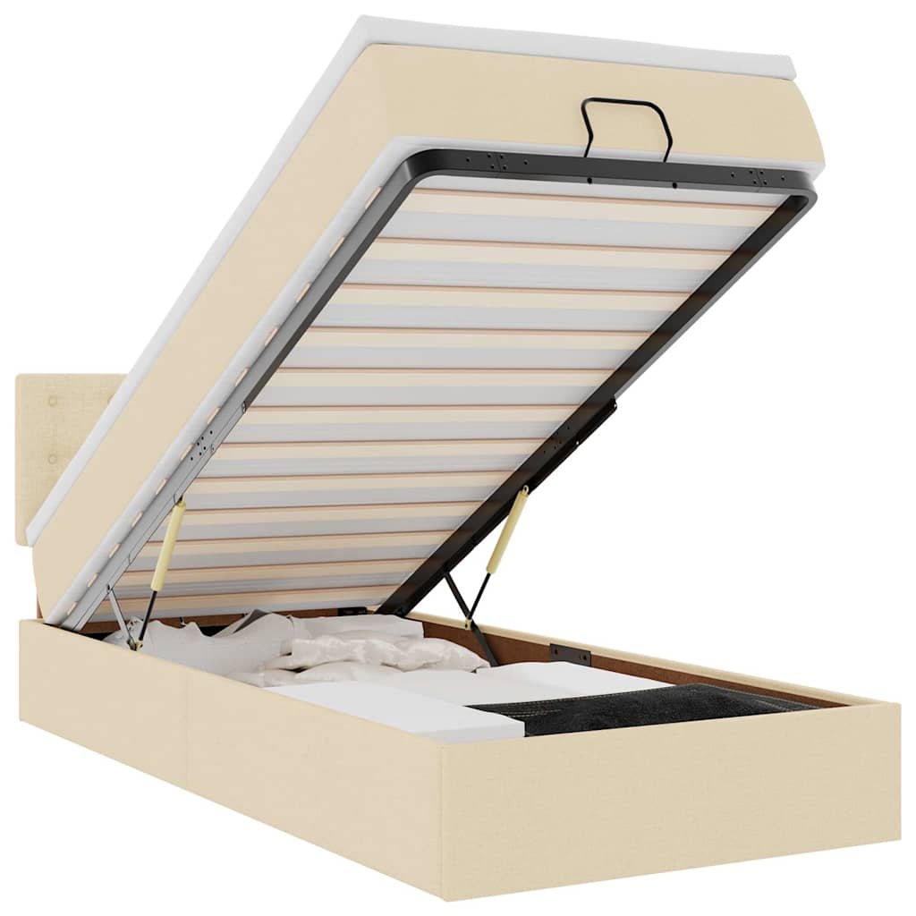 Ottoman bed met matras 80x200cm stof crèmekleurig – afbeelding 2
