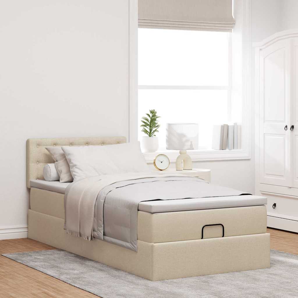 Ottoman bed met matras 80x200cm stof crèmekleurig – afbeelding 3