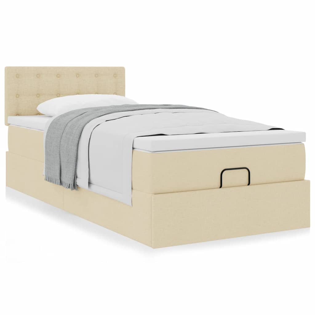 Ottoman bed met matras 80x200cm stof crèmekleurig – afbeelding 4
