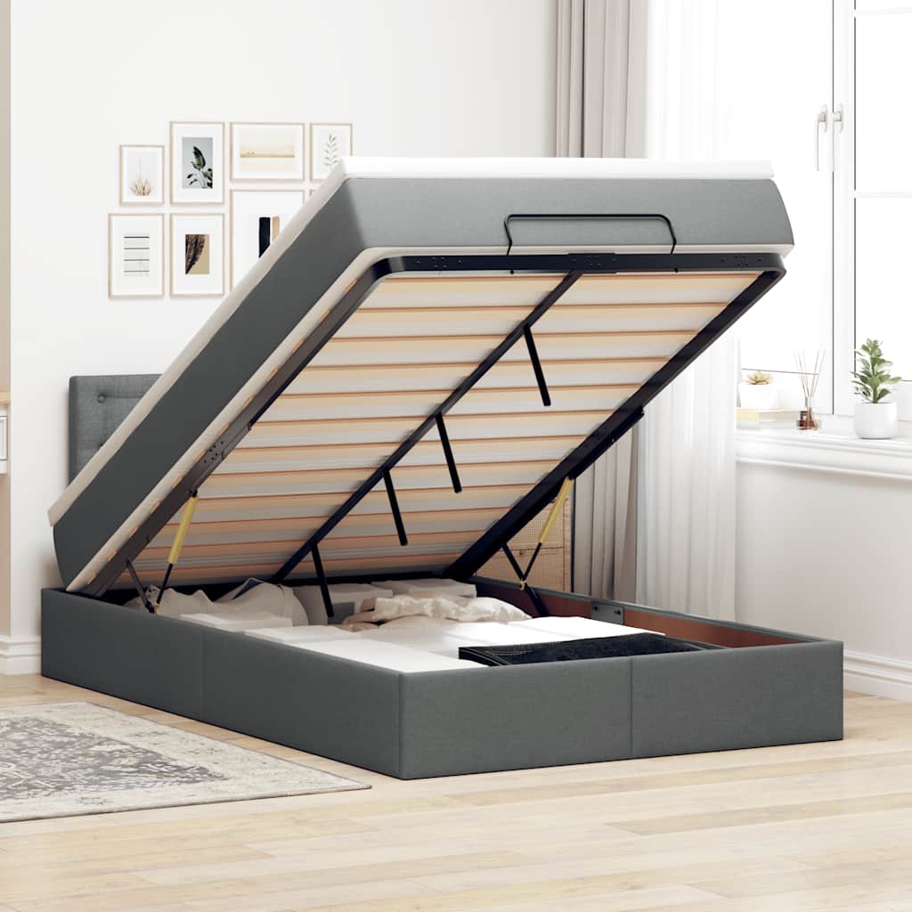 Bed met matras 120x190 cm stof donkergrijs – afbeelding 1