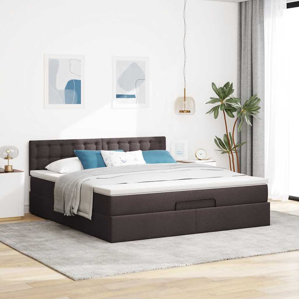 Ottoman bed met matras 160x200cm stof donkerbruin – afbeelding 3