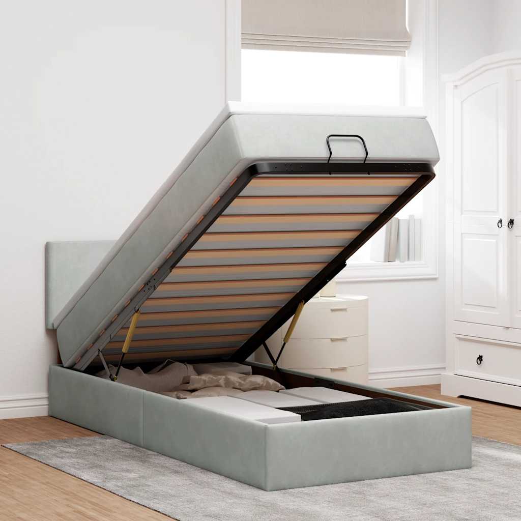 Ottoman bed met matras 80x200cm fluweel lichtgrijs – afbeelding 1