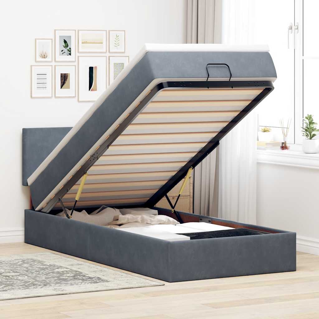 Ottoman bed met matras 80x200cm fluweel donkergrijs – afbeelding 1